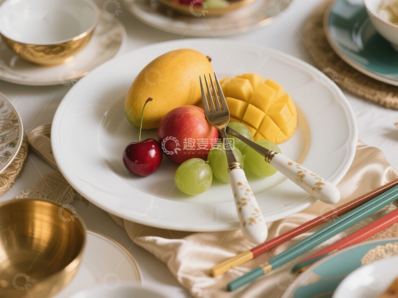 高清大图下载【趣麦麦图】精致水果盘与餐具摆设