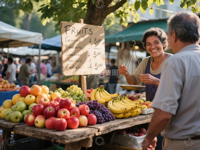 市场摊位上的水果交易