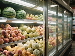 超市冷藏柜展示新鲜水果