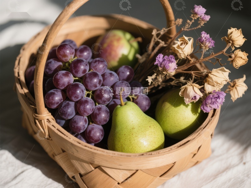 高清大图下载【趣麦麦图】篮子里的葡萄和梨
