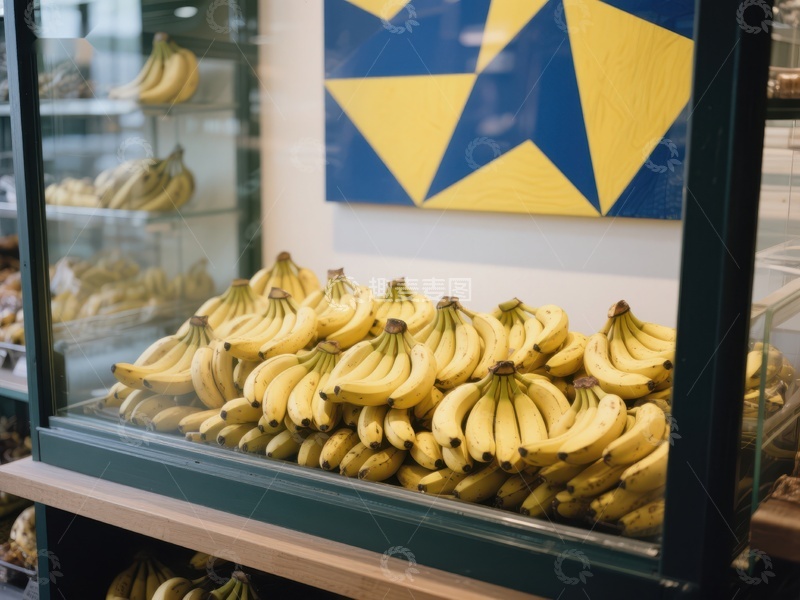 高清大图下载【趣麦麦图】超市展示柜中的香蕉