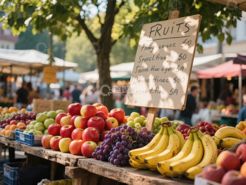 户外市场新鲜水果展示