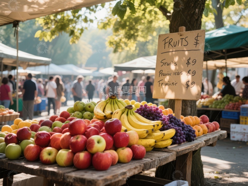 市场摊位展示新鲜水果