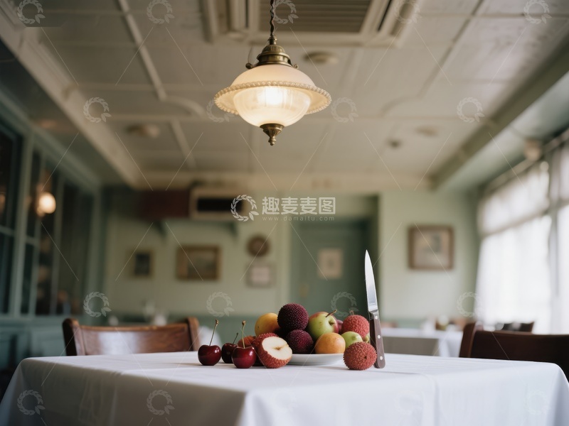 高清大图下载【趣麦麦图】餐厅餐桌上的水果与刀具
