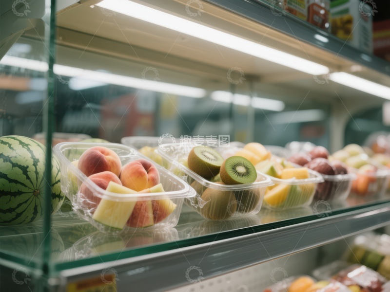 高清大图下载【趣麦麦图】超市冷藏柜中的新鲜切片水果