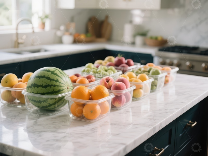 高清大图下载【趣麦麦图】厨房台面上摆放的新鲜水果