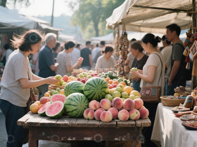 市场摊位售卖新鲜水果