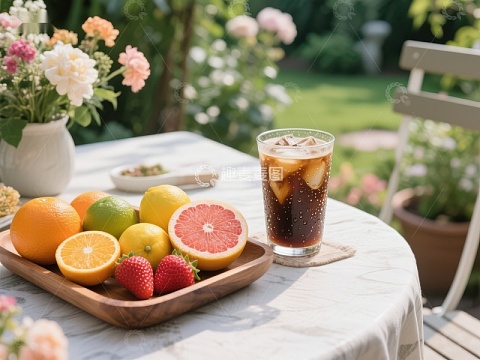 夏日花园里的水果与冰饮