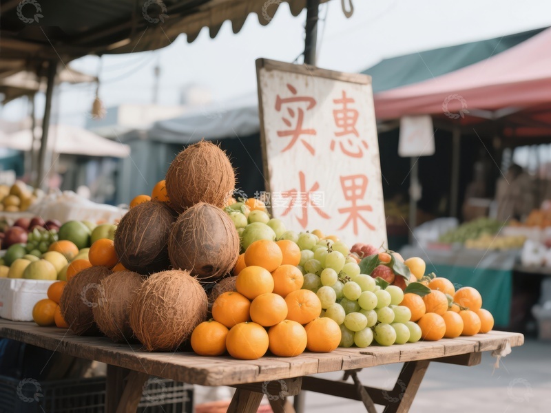 高清大图下载【趣麦麦图】市场摊位上的新鲜水果展示