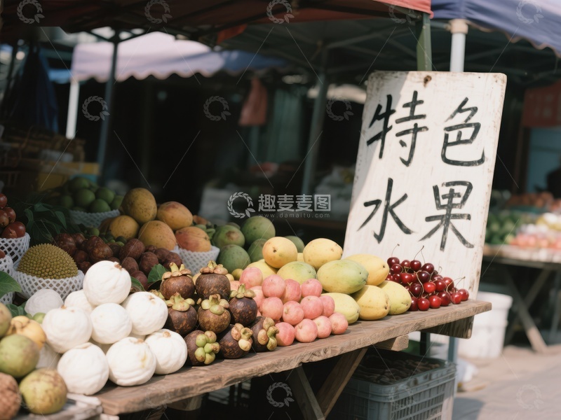 市场摊位展示特色水果
