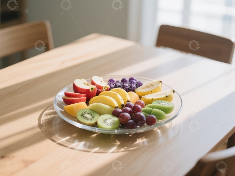 高清大图下载【趣麦麦图】新鲜水果拼盘置于木质餐桌