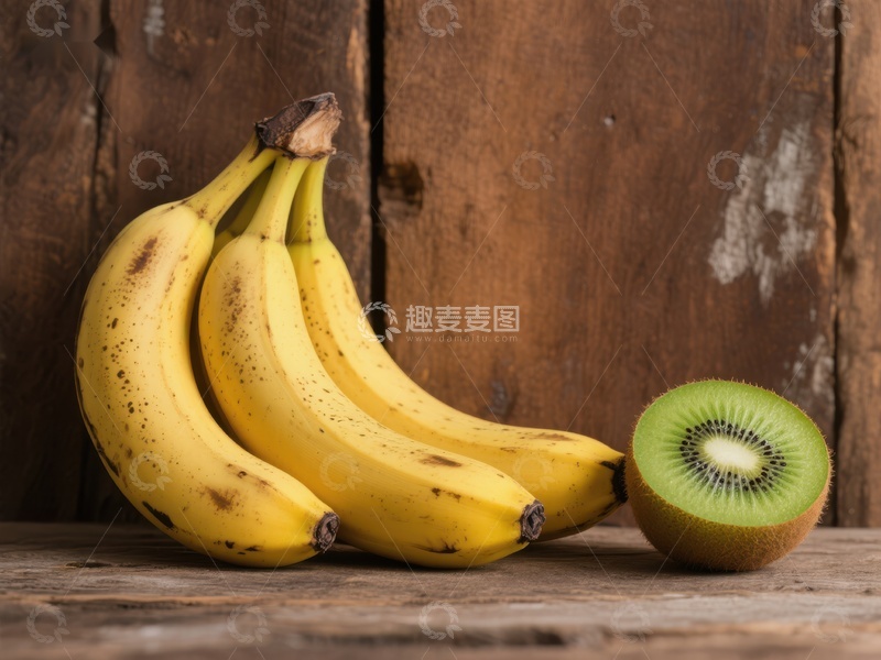 香蕉与切开的猕猴桃静物图