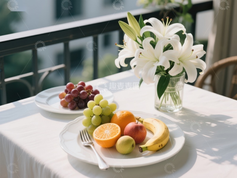 高清大图下载【趣麦麦图】阳台上的水果与鲜花