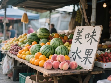 市场摊位展示新鲜水果