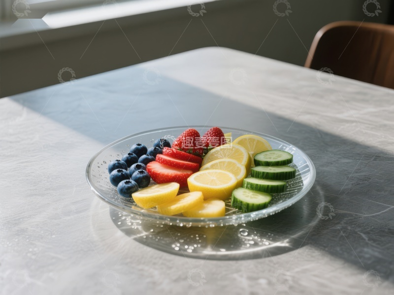 高清大图下载【趣麦麦图】新鲜水果拼盘置于餐桌之上