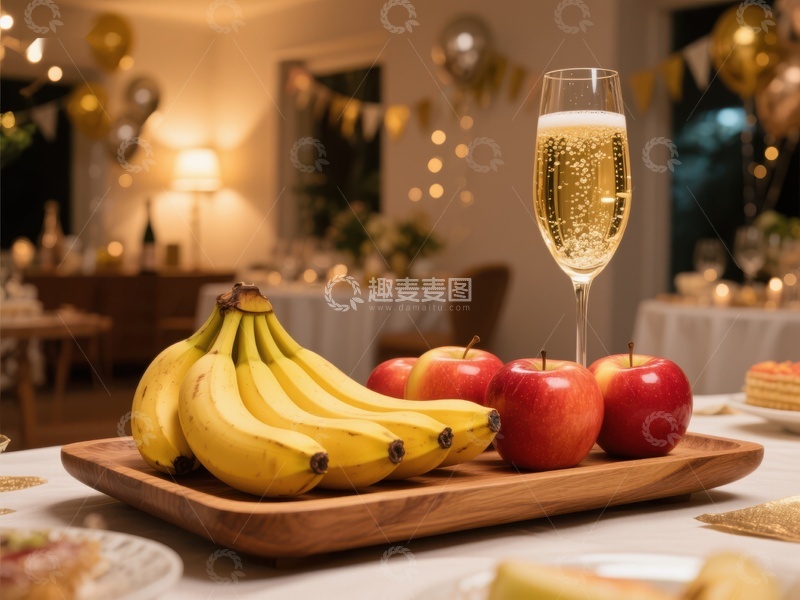高清大图下载【趣麦麦图】宴会桌上水果与香槟的静谧组合