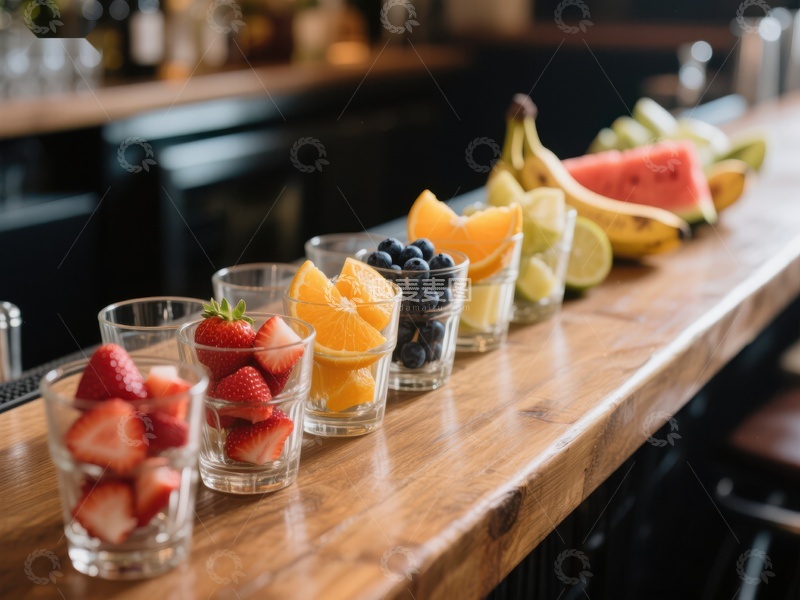 高清大图下载【趣麦麦图】吧台上的新鲜水果杯