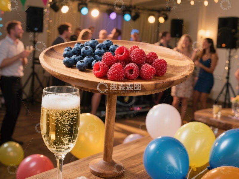 高清大图下载【趣麦麦图】聚会场景中的水果托盘与香槟