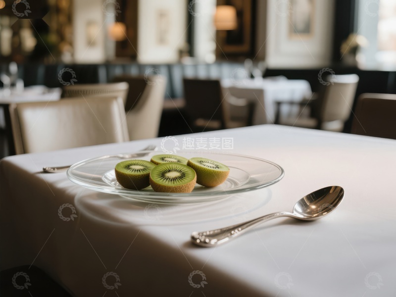 高清大图下载【趣麦麦图】餐厅桌上摆放的切片奇异果