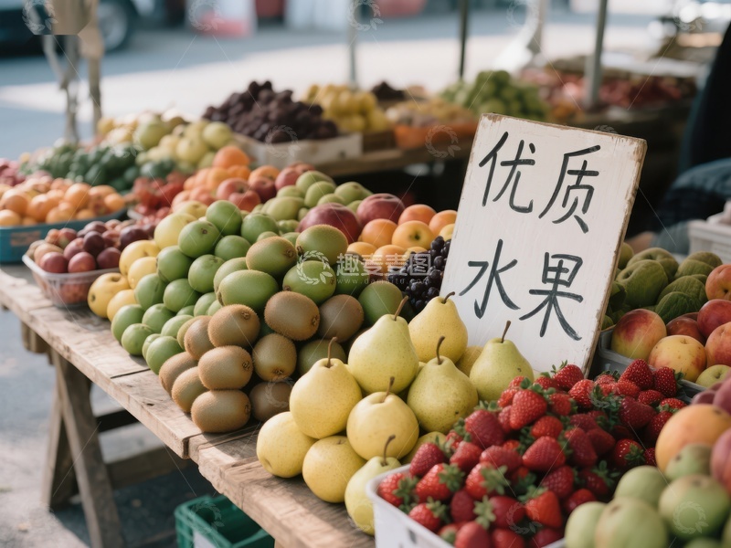 市场摊位展示新鲜水果