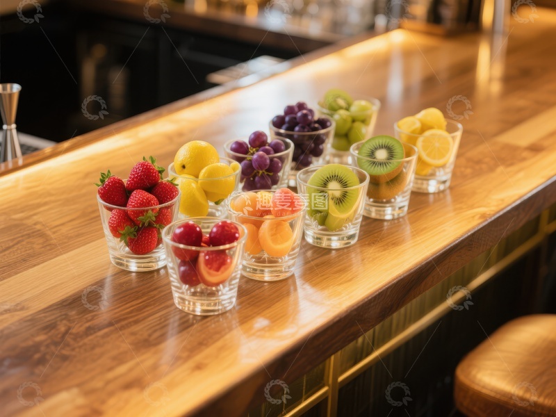 高清大图下载【趣麦麦图】吧台上的水果杯排列