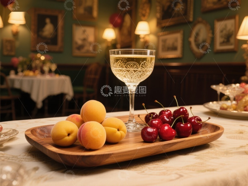 高清大图下载【趣麦麦图】果盘与酒杯的静谧时光