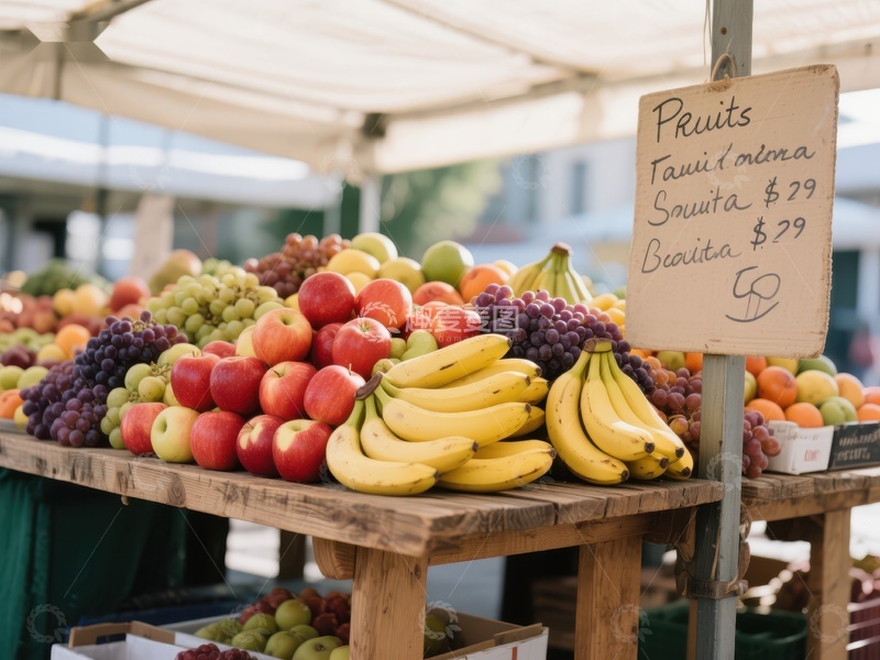 市场摊位展示新鲜水果