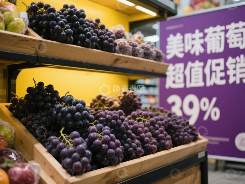 高清大图下载【趣麦麦图】超市促销：美味葡萄39%折扣