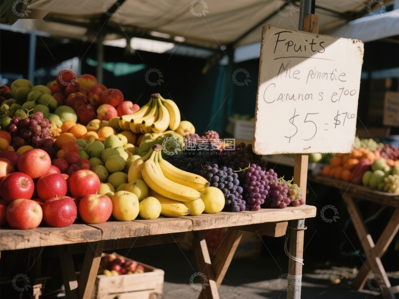 市场摊位上的新鲜水果展示