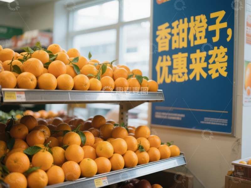 高清大图下载【趣麦麦图】超市货架上的新鲜橙子