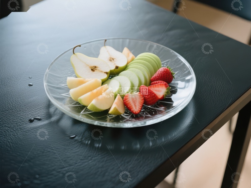 高清大图下载【趣麦麦图】新鲜水果拼盘置于黑色桌面