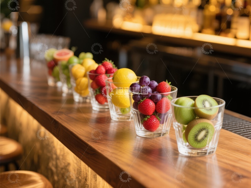 高清大图下载【趣麦麦图】吧台上的新鲜水果杯