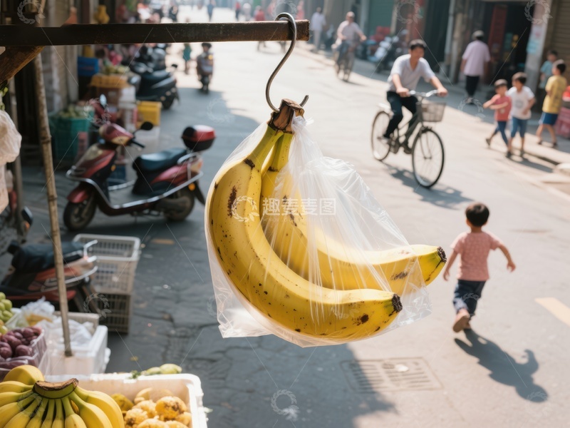 街头市场悬挂的香蕉