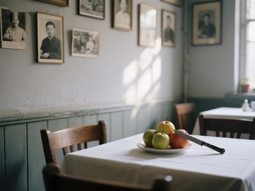 餐桌上的苹果与老照片墙