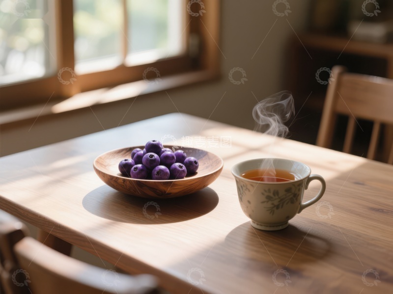 高清大图下载【趣麦麦图】热茶与紫果的静谧时光