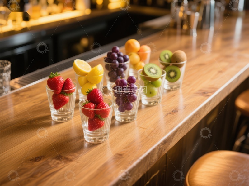高清大图下载【趣麦麦图】吧台上的水果杯排列