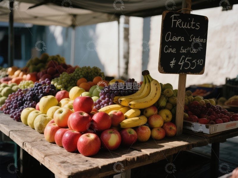 市场摊位上的新鲜水果展示
