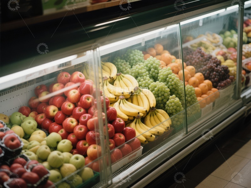 高清大图下载【趣麦麦图】超市冷藏柜展示新鲜水果