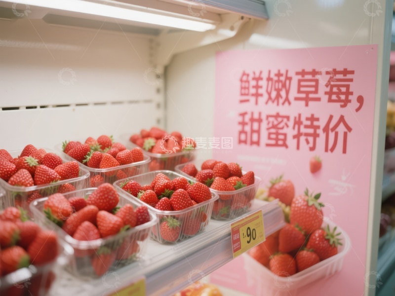 高清大图下载【趣麦麦图】超市草莓促销展示