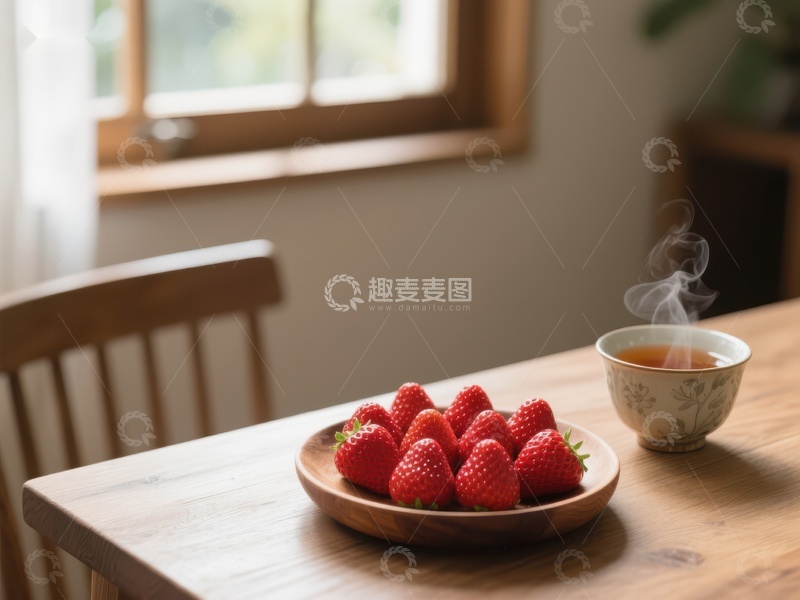 高清大图下载【趣麦麦图】草莓与热茶的温馨早餐