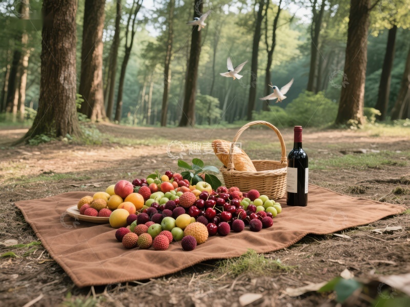 高清大图下载【趣麦麦图】森林中的野餐布置