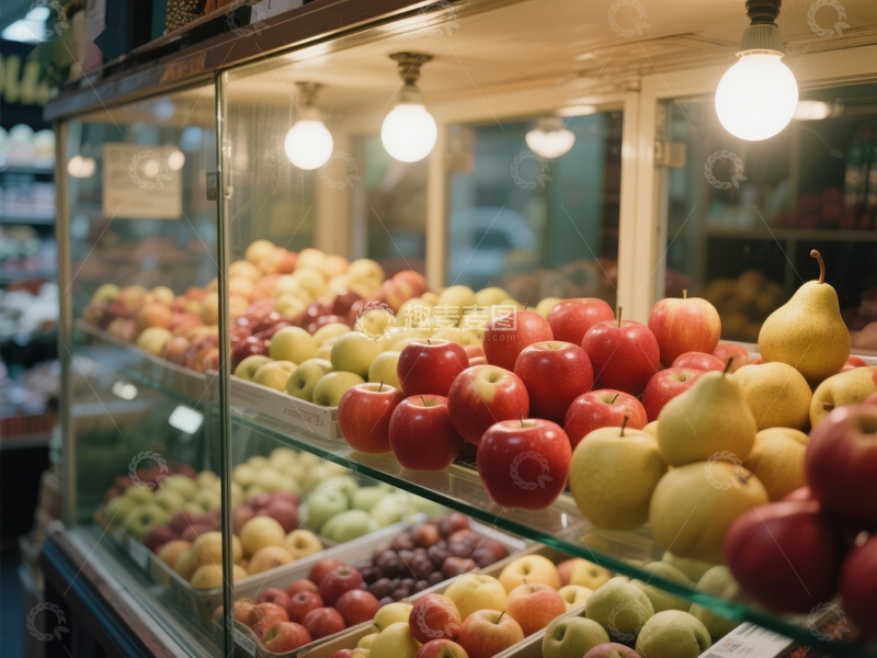 高清大图下载【趣麦麦图】水果摊位展示新鲜苹果和梨