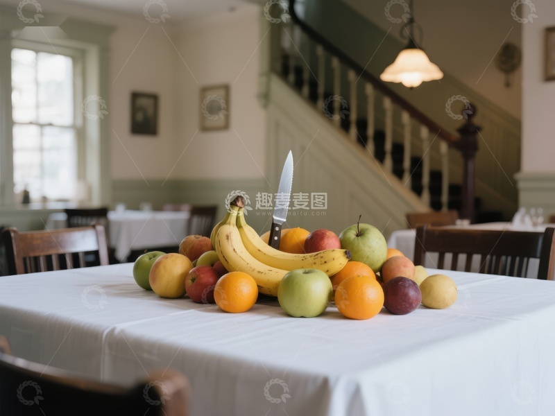 高清大图下载【趣麦麦图】餐桌上的新鲜水果与刀具