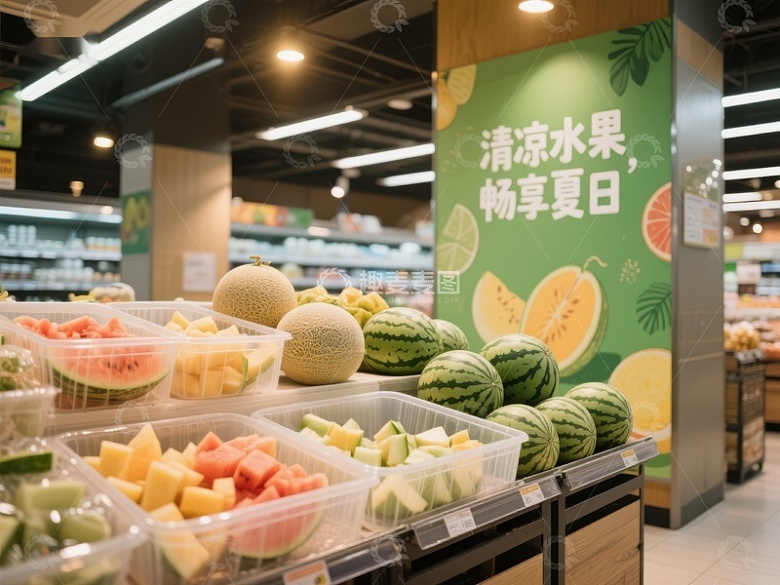 超市水果区展示清凉夏日水果