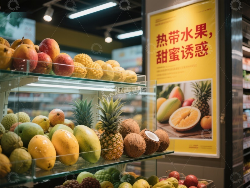 高清大图下载【趣麦麦图】热带水果陈列，色彩斑斓吸引顾客