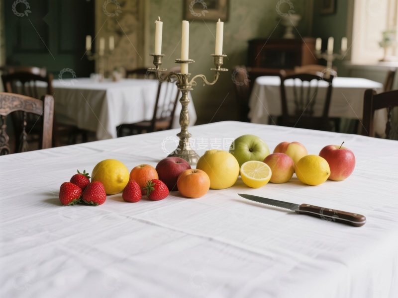 高清大图下载【趣麦麦图】餐桌上的水果与烛台