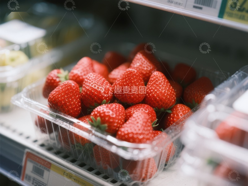 高清大图下载【趣麦麦图】超市货架上的新鲜草莓