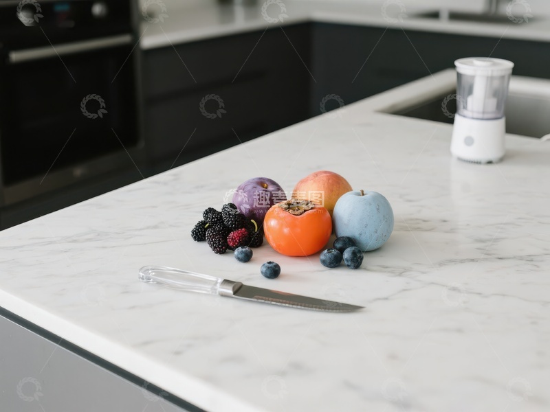 高清大图下载【趣麦麦图】厨房大理石台面摆放新鲜水果