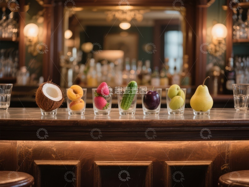 高清大图下载【趣麦麦图】吧台上的创意水果排列