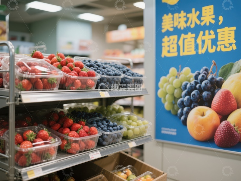 高清大图下载【趣麦麦图】超市水果区展示新鲜草莓蓝莓